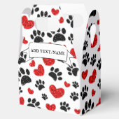 Glitter Dog Paw Prints en Red Hearts Custom Name Bedankdoosjes (Geopend)
