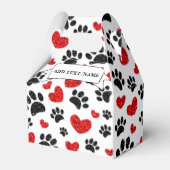 Glitter Dog Paw Prints en Red Hearts Custom Name Bedankdoosjes (Voorkant Zijde)