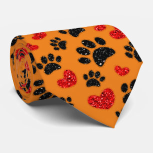 Glitter Dog Paw Prints en Rode Harten Sinaasappel Stropdas