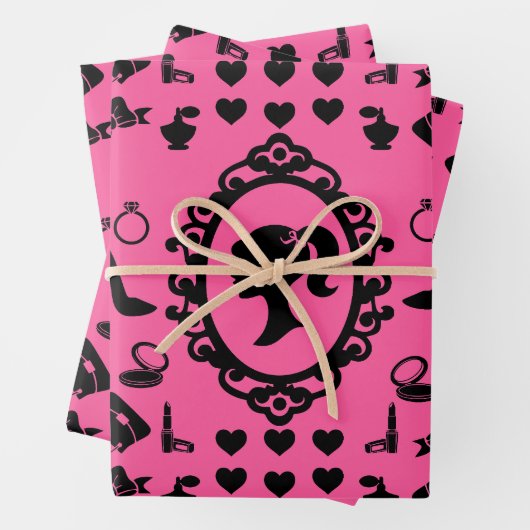 Glitter Doll Verjaardag Roze Glam Mode Inpakpapier Vel (In situ)