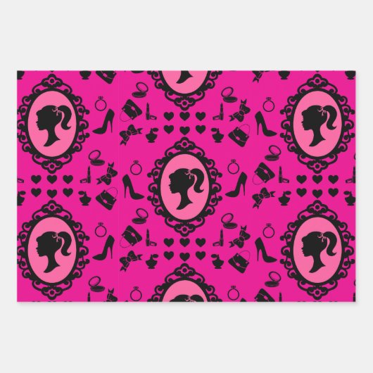 Glitter Doll Verjaardag Roze Glam Mode Inpakpapier Vel (Voorkant)