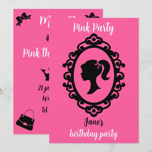 Glitter Doll Verjaardag Roze Glam Mode Kaart (Voorkant / Achterkant)