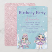 Glitter Dolls Girl's Winter Birthday Kaart (Voorkant / Achterkant)