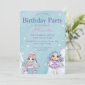 Glitter Dolls Girl's Winter Birthday Kaart (Staand voorkant)