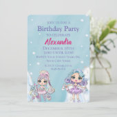 Glitter Dolls Girl's Winter Birthday Kaart (Staand voorkant)