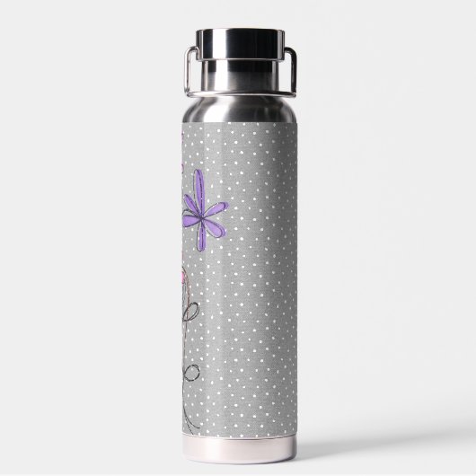 Glitter Doodle Daisies op Stippen Waterfles (Achterkant)