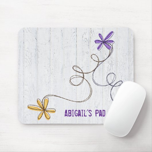 Glitter Doodle Daisies Wood Muismat (Met muis)