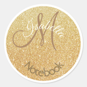 Glitter Dot Monogrammed Gold Ronde Sticker