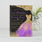 Glitter Dress 21st verjaardag van goud en Paars Kaart (Staand voorkant)