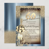 Glitter Dress, ballonnen, Blue Metallic 60th Kaart (Voorkant / Achterkant)