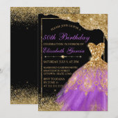 Glitter Dress Birthday (gouden en Paarse) Kaart (Voorkant / Achterkant)