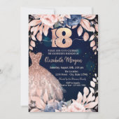 Glitter Dress Blue Flowers 18th Birthday Kaart (Voorkant)