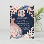 Glitter Dress Blue Flowers 18th Birthday Kaart (Staand voorkant)