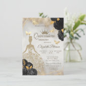 Glitter Dress,Butterfly Black Roses Quinceañera Kaart (Staand voorkant)