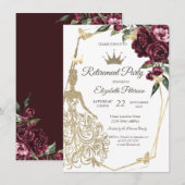 Glitter Dress,Butterfly Roses Burgundy Retirement  Kaart (Voorkant / Achterkant)