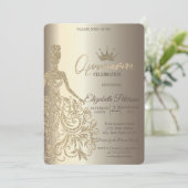 Glitter Dress, Diamonds Champagne Quinceañera Kaart (Staand voorkant)