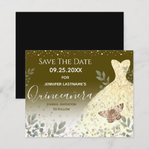 Glitter Dress Floral Quinceanera Save the Date