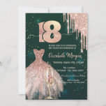 Glitter Dress Glass Green 18th Birthday Kaart<br><div class="desc">Elegant roos goudglitter drupt,  champagneglas en elegante jurk op een groene achtergrond.</div>