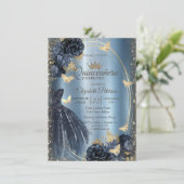 Glitter Dress,Roses,Butterflies Blue Metallic Kaart (Staand voorkant)