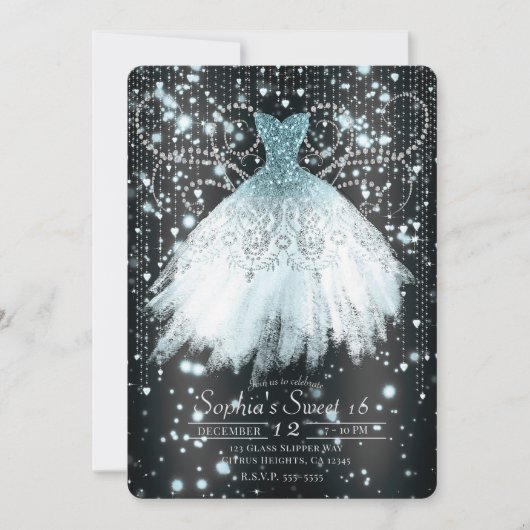 Glitter Dress Sweet 16-partij Kaart (Voorkant)