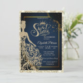 Glitter Dress,Tiara Navy Blue Gold Glitter Kaart (Staand voorkant)
