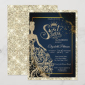 Glitter Dress,Tiara Navy Blue Gold Glitter Kaart (Voorkant / Achterkant)