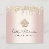 Glitter Drift Bakkerij Schuif Roze Vierkante Visitekaartje (Voorkant)