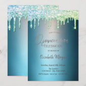 Glitter Drift Blue Quinceanera Kaart (Voorkant / Achterkant)