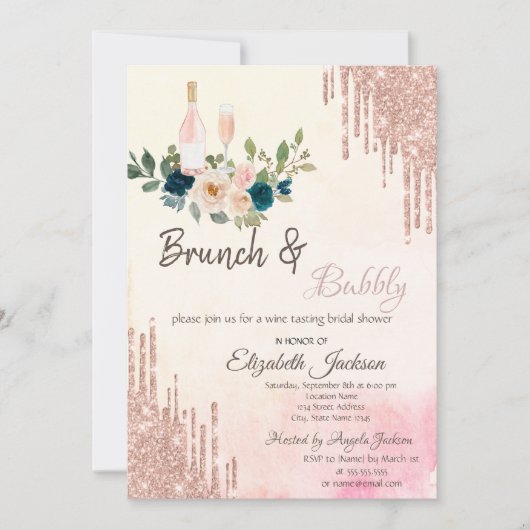 Glitter Drift Brunch & Bubble Vrijgezellenfeest Kaart (Voorkant)