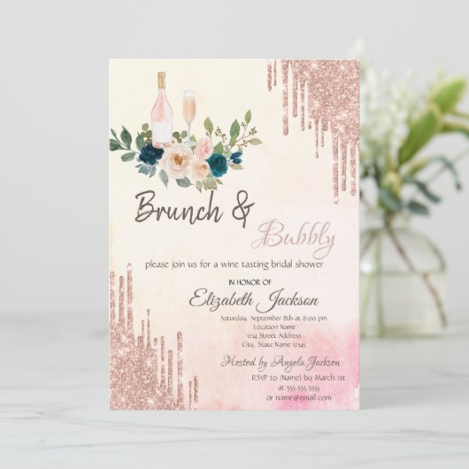 Glitter Drift Brunch & Bubble Vrijgezellenfeest Kaart (Staand voorkant)