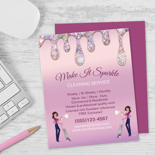 Glitter Drift Cartoon Maid Cleaning Service Flyer