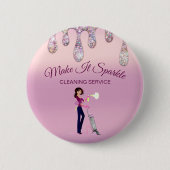 Glitter Drift Cartoon Maid Cleaning Service Ronde Button 5,7 Cm (Voorkant)