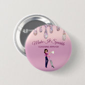 Glitter Drift Cartoon Maid Cleaning Service Ronde Button 5,7 Cm (Voorkant /achterkant)