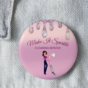 Glitter Drift Cartoon Maid Cleaning Service Ronde Button 5,7 Cm