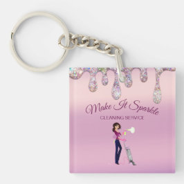 Glitter Drift Cartoon Maid Cleaning Service Sleutelhanger