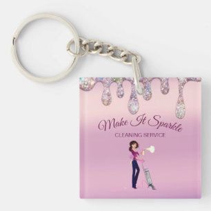 Glitter Drift Cartoon Maid Cleaning Service Sleutelhanger