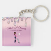 Glitter Drift Cartoon Maid Cleaning Service Sleutelhanger (Achterkant)