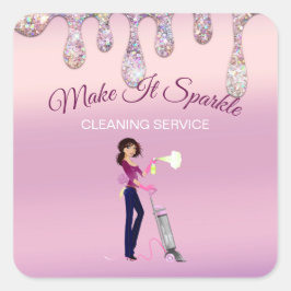 Glitter Drift Cartoon Maid Cleaning Service Vierkante Sticker