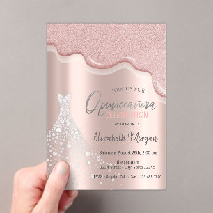 Glitter Drift Diamonds Dress Quinceañera Acryl Uitnodigingen