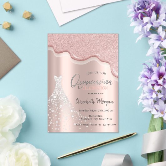 Glitter Drift Diamonds Dress Quinceañera Acryl Uitnodigingen (Insitu (Huwelijk))