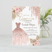 Glitter Drift Dress Boho Flowers Quinceañera Kaart (Staand voorkant)