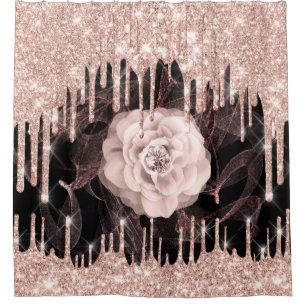 Glitter Drift Flower Diamond Roos Spark Black Douchegordijn
