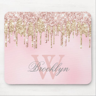 Glitter Drift Girly Blush Pink Gold Monogram Muismat