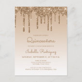 Glitter Drift Gold Quinceañera Party Briefkaart (Voorkant)