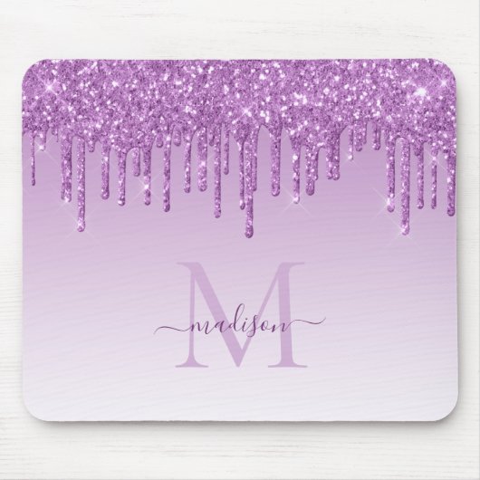 Glitter Drift Paarse plum Sparkle Monogram Elegant Muismat (Voorkant)