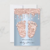 Glitter Drift Roos Blue Baby shower Feet Foot Kaart (Achterkant)