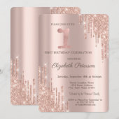 Glitter Drift Roos Gold 1e verjaardag Kaart (Voorkant / Achterkant)