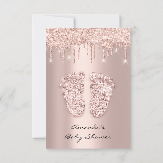 Glitter Drift Roos Gold Baby Girl Shower Feet Kaart (Achterkant)