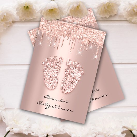 Glitter Drift Roos Gold Baby Girl Shower Feet Kaart