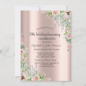 Glitter Drift Roos Gold Floral Wedding Jubileum Kaart (Voorkant)